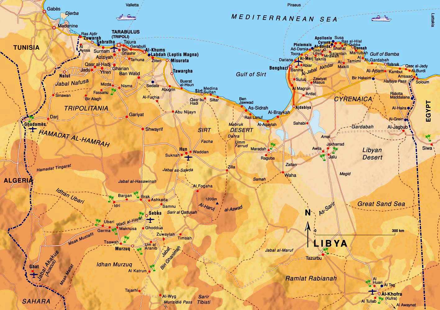 Ливия физическая карта
