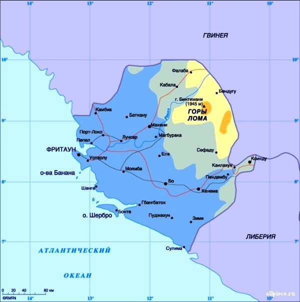 Подробная карта либерии